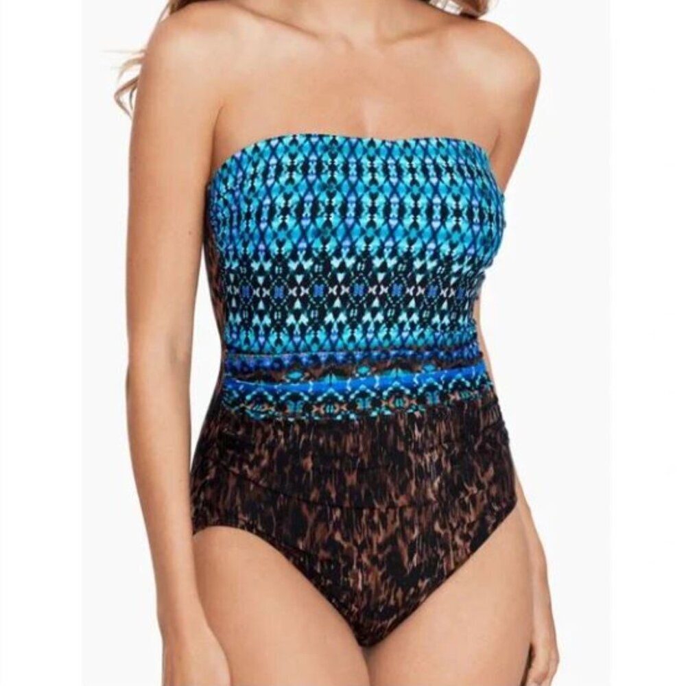 NWT Miraclesuit Untamed Avanti Bandeau w Straps One Piece Swimsuit size: 8 Long